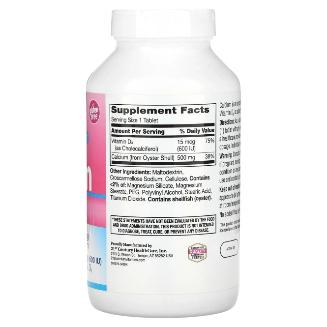 21st Century, Кальций 500 + D3 плюс экстра D3, 400 капсуловидных таблеток