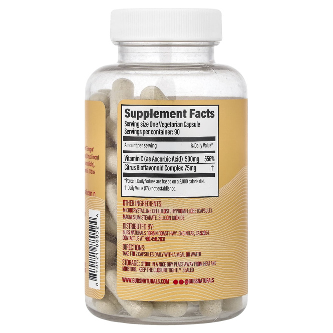 BUBS Naturals, Bubs Boost, витамин C, 90 вегетарианских капсул
