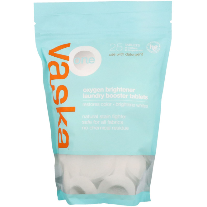 Vaska, One, Oxygen Brightener, Laundry Booster Tablets, 25 Tablets