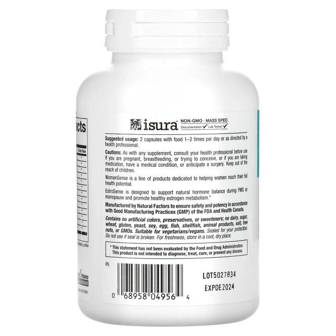 Natural Factors, WomenSense, EstroSense, Средство для поддержания гормонального баланса, 120 вегетарианских капсул