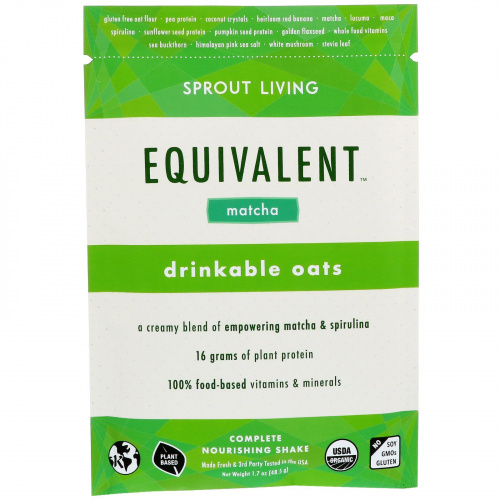 Sprout Living, Equivalent, Питьевые овсяные хлопья, Маття, 8 пакетов, 1,7 унции (48,5 г) каждый