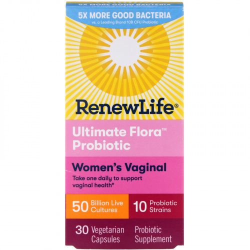 Renew Life, Women's Vaginal, Ultimate Flora Probiotic, 50 миллиардов живых бактерий, 30 вегетарианских капсул