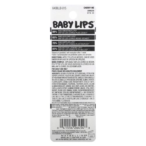 Maybelline, Увлажняющий бальзам для губ Baby Lips, вишня, 4,4 г