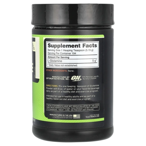 Optimum Nutrition, Глютамин в порошке, неароматизированный, 2,2 фунта (1 кг)
