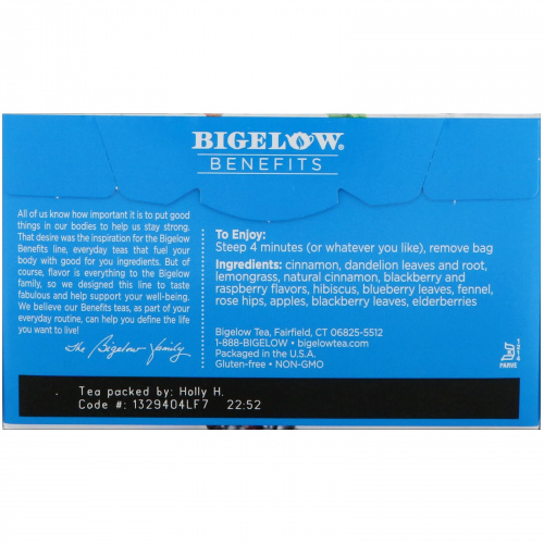 Bigelow, Benefits, Баланс, травяной чай с черникой и корицей, 18 чайных пакетиков, 1,39 унц. (39 г)