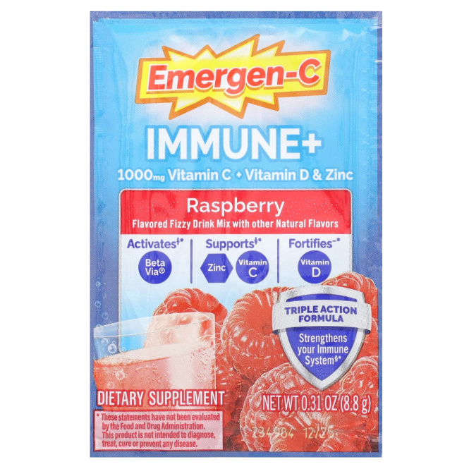 Emergen-C, Immune+, витамин C, витамин D и цинк, малина, 30 пакетиков по 8,8 г (0,31 унции)