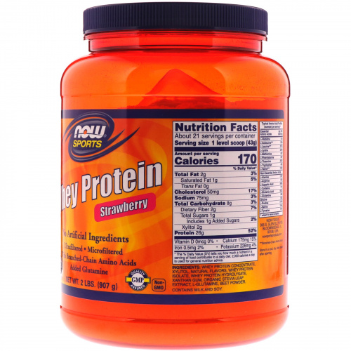 Now Foods, Sports, Whey Protein, Strawberry, 2 lbs (907 g)