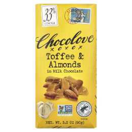 Chocolove, Молочный шоколад с тоффи и миндалем, 33% какао, 90 г (3,2 унции)
