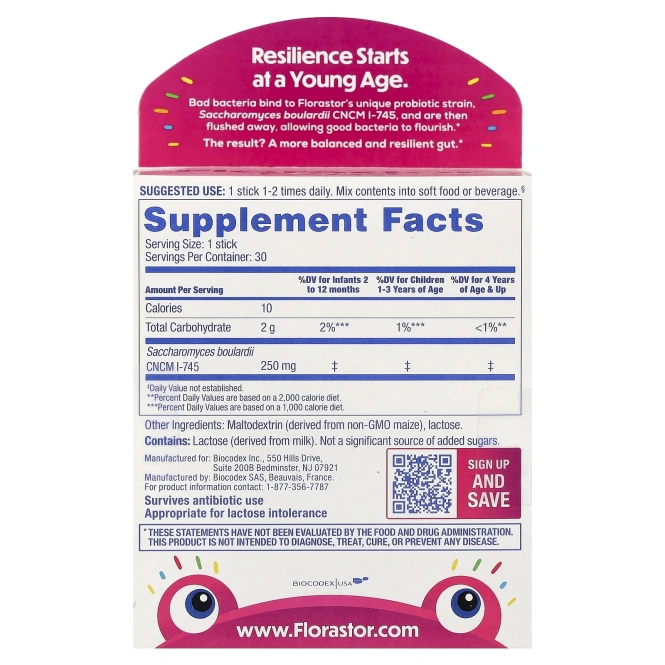Florastor, Kids® Probiotic Supplement Powder, 30 Sticks