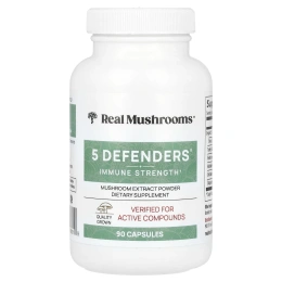 Real Mushrooms, 5 Defenders®, порошок с экстрактом грибов, 90 капсул