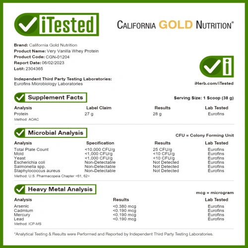 California Gold Nutrition, Изолят сывороточного протеина, вкусная ваниль, 2 фунта (908 г)