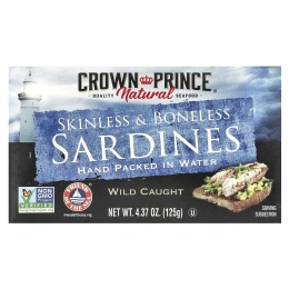 Crown Prince Natural, сардины без кожи и костей, в воде, 125 г (4,37 унции)