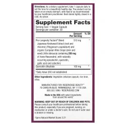 Reserveage Beauty, Ресвератрол, 250 мг, 30 растительных капсул