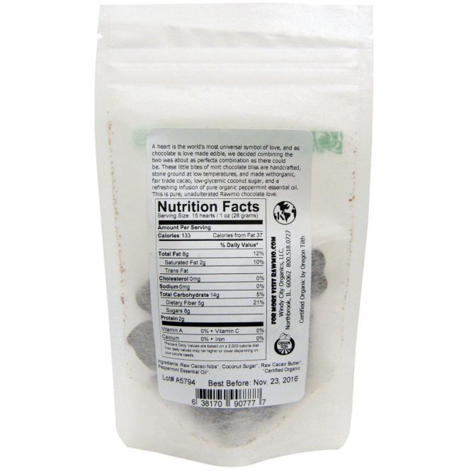 Rawmio, Сердечки из шоколада и мяты, 2 унции (57 г)