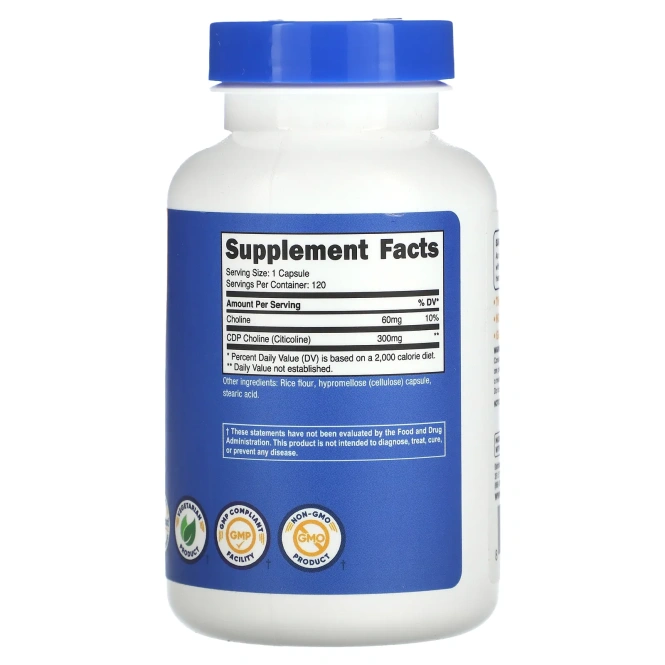 Nutricost, CDP Choline, цитиколин, 300 мг, 120 капсул