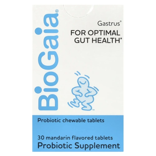 BioGaia, Gastrus, Здоровье желудка, Вкус мандарина и апельсина, 30 жевательных таблеток