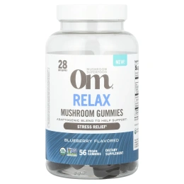 Om Mushrooms, Relax, жевательные грибные таблетки, со вкусом голубики, 56 веганских жевательных таблеток