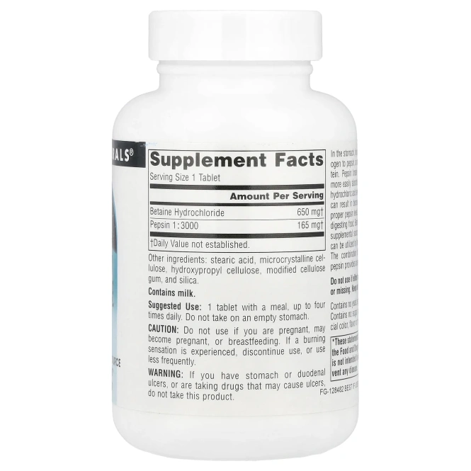 Source Naturals, Бетаин гидрохлорид, 650 мг, 90 таблеток