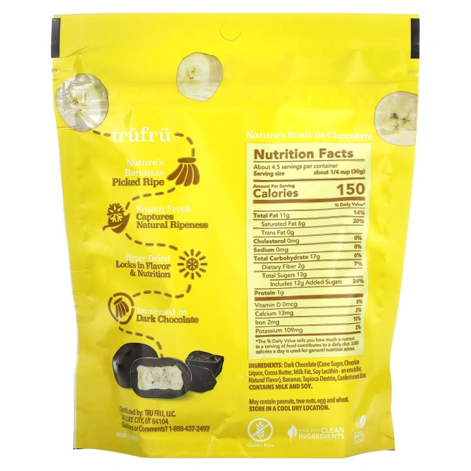 Tru Fru, Nature's Bananas, темный шоколад, 128 г (4,5 унции)