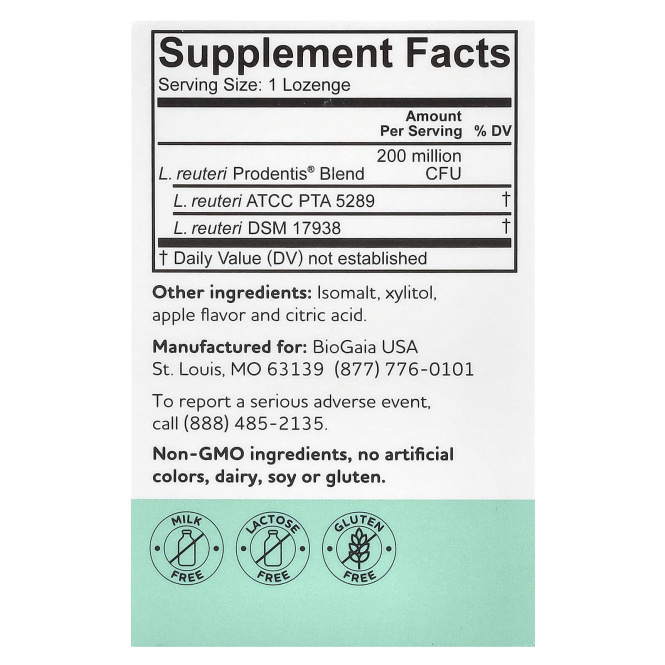 BioGaia, Prodentis Kids, леденцы с пробиотиками, яблоко, 30 леденцов