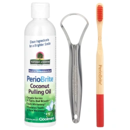 Nature's Answer, PerioBrite кокосовое масло для вытягивания со скребком для зубов и языка, холодная мята, 240 мл (8 жидк. унц.)