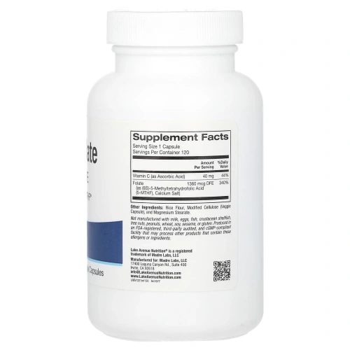 Lake Avenue Nutrition, Метилфолат, 800 мкг, 120 растительных капсул