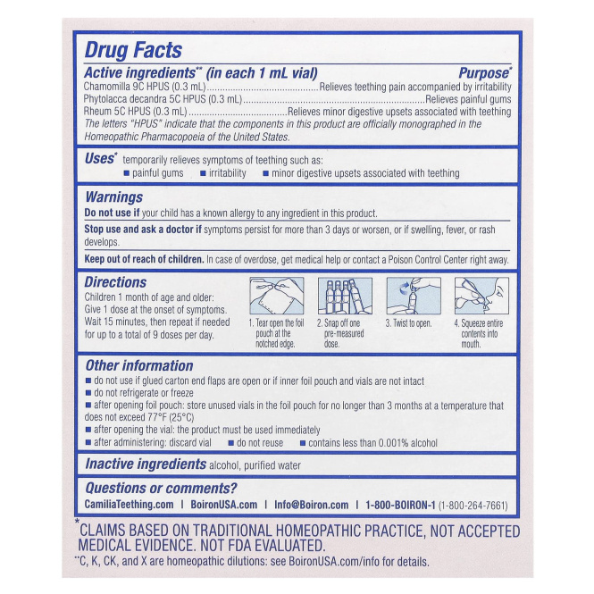 Boiron Camilia Капли для Прорезывания Зубов, 30 жидких доз 0,034 жидкой унции