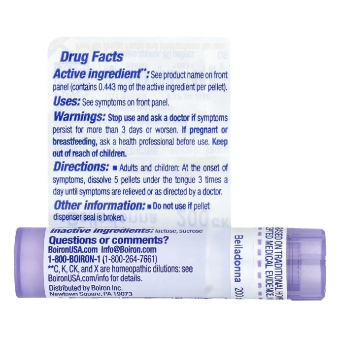 Boiron, Single Remedies, Белладонна, 200CK, прибл. 80 гранул