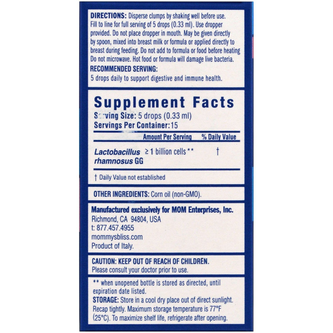 Mommy's Bliss, Капли с пробиотиками, курс на 15 дней, для новорожденных, 0,2 жидкие унции (6 мл)