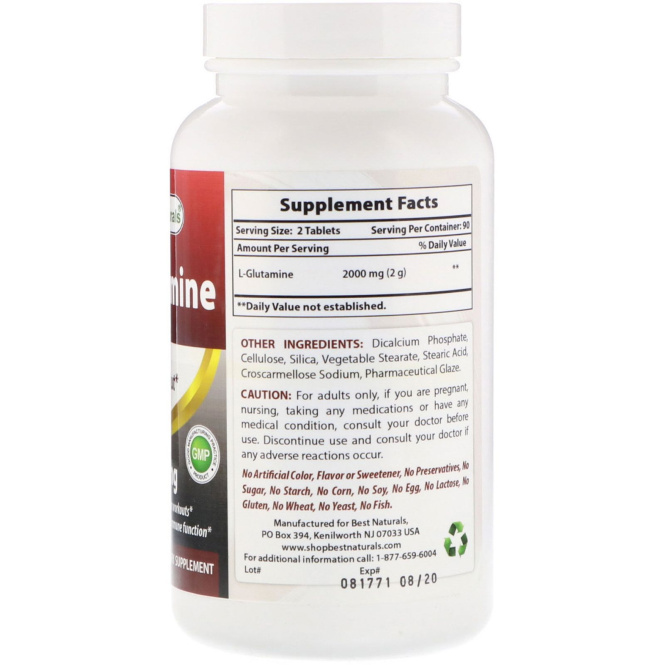 Best Naturals, L-Glutamine, 1000 mg, 180 Tablets
