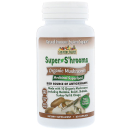 Country Farms, Super S'hrooms, органические грибы, лечебная суперпища, 60 капсул