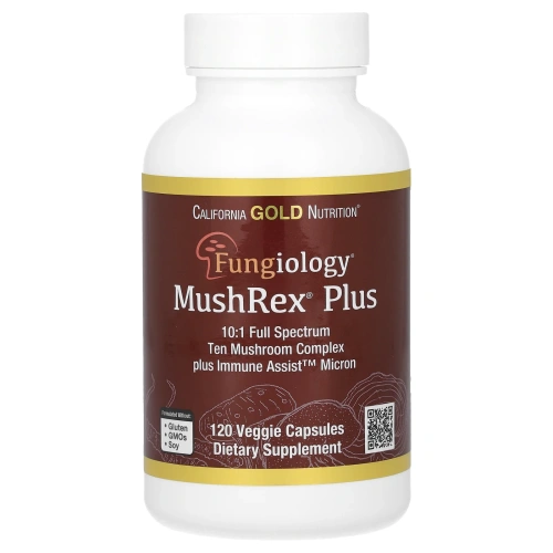 California Gold Nutrition, Микология, MushRex Plus, грибной комплекс полного спектра, сертифицированный органический, Immune Assist™ Микрон, 120 вегетарианских капсул