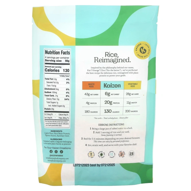 Kaizen, рис, без глютена, с высоким содержанием белка и низким содержанием углеводов, растительный, 226 г (8 унций)