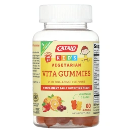 CATALO, Детские вегетарианские жевательные витамины с цинком и мультивитаминами, для детей от 2 лет, клубника, вишня и апельсин, 60 вегетарианских жевательных мармеладок