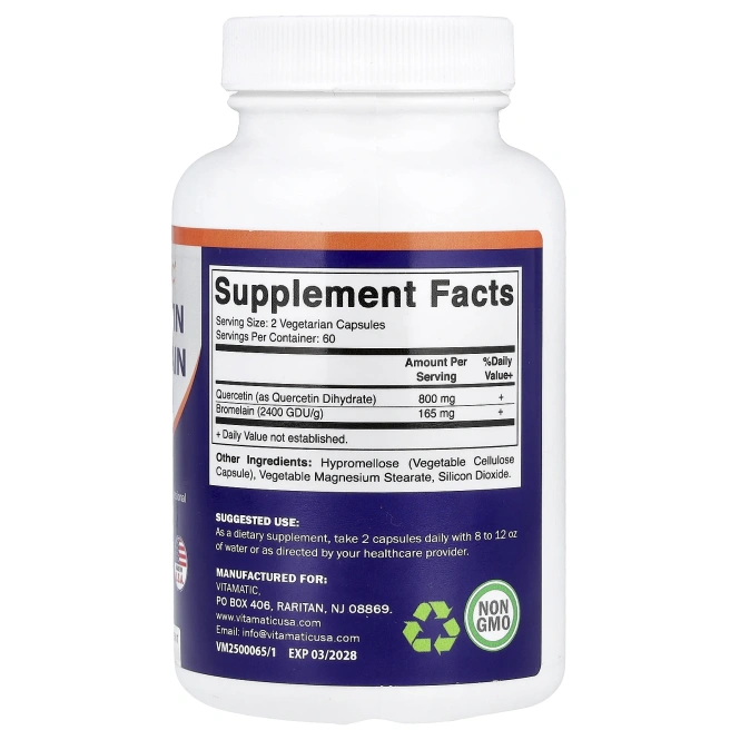 Vitamatic, кверцетин и бромелаин, 120 вегетарианских капсул