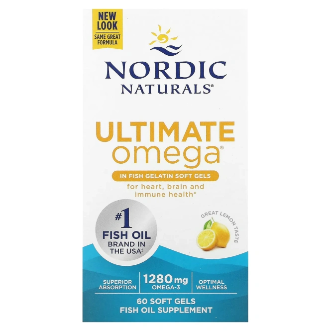 Ultimate Omega Nordic Naturals Высокоэффективная Омега-3 со вкусом лимона 1000 мг, 60 мягких капсул