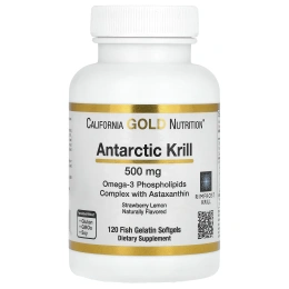 California Gold Nutrition Жир арктического криля с астаксантином RIMFROST, натуральный клубничный и лимонный вкус, 500 мг, 120 желатиновых капсул-рыбок