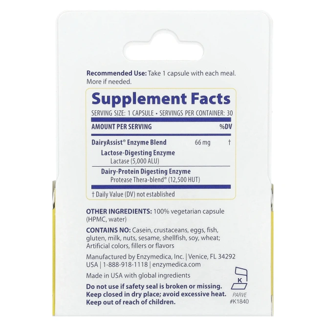 Enzymedica, DairyAssist, 30 капсул