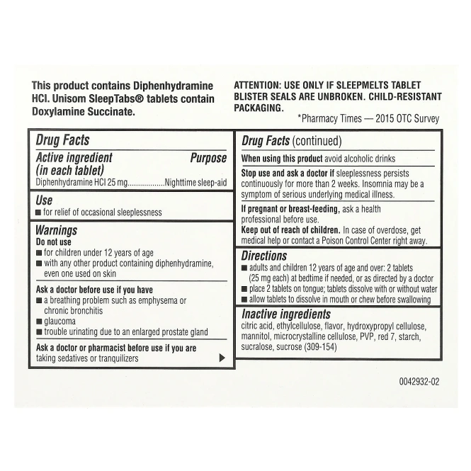 Unisom, SleepMelts, средство для ночного сна, вишня, 24 таблетки