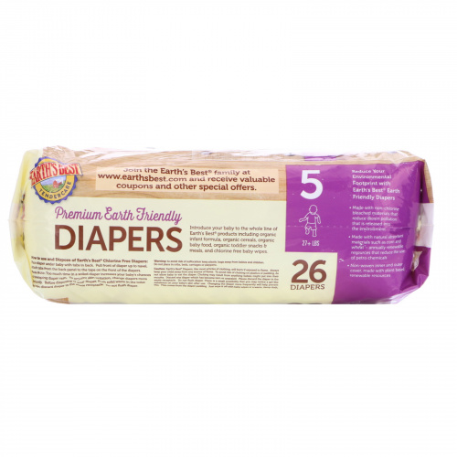 Earth's Best, TenderCare, Premium Earth Friendly, Diapers, Size 5, 27+ lbs, 26 Diapers
