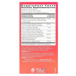 Bio Nutrition, улучшенный глюкозамин, хондроитин, МСМ и куркума, имбирь и коллаген, 90 таблеток