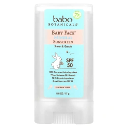 Babo Botanicals, Baby Face, солнцезащитный крем на минеральной основе в виде стика, SPF 50, 0,6 унц. (17 г)