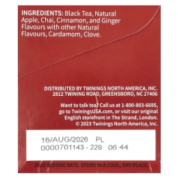 Twinings, Черный чай, чай, яблоко с пряностями, 20 чайных пакетиков, 40 г (1,41 унции)