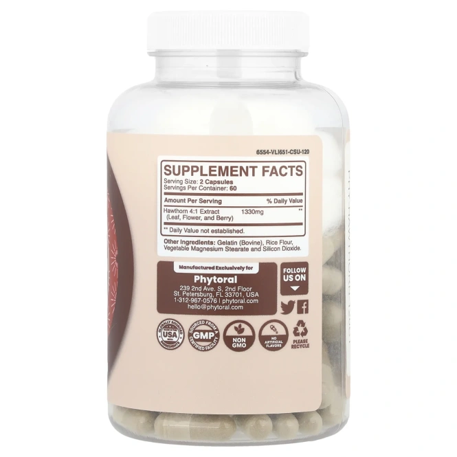 Phytoral, Комплекс боярышника, 120 капсул (665 мг в каждой капсуле)