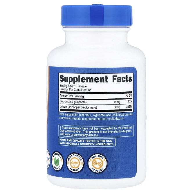 Nutricost, Цинк + медь`` 120 капсул