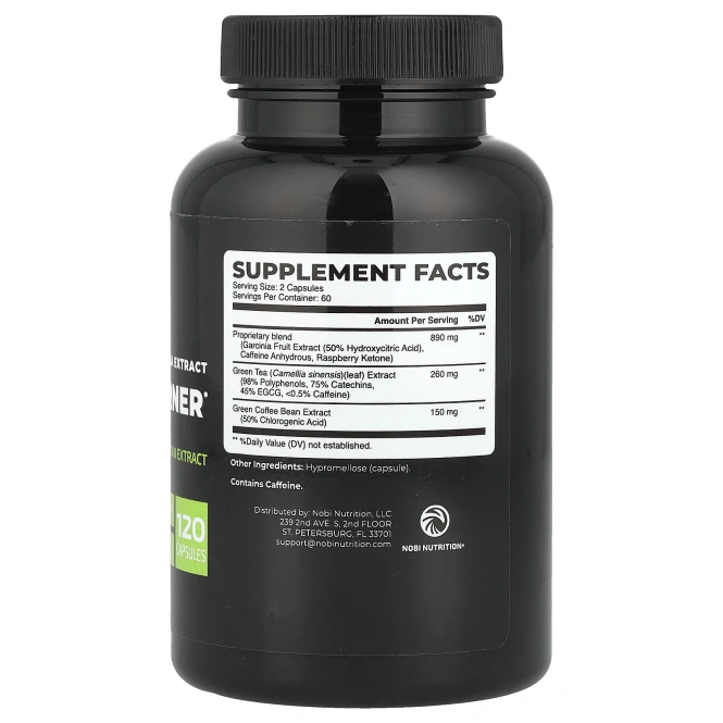 Nobi Nutrition, Жиросжигатель с экстрактом зеленого чая премиум-класса, 120 капсул