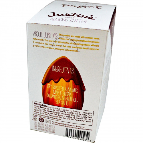 Justin's Nut Butter, Миндальное масло с кленовым сиропом, 10 пакетиков, 1,15 унции (32 г) каждый