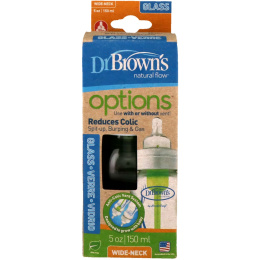Dr. Brown's, Natural Flow, Wide-Neck, 0 + Months, 1 Glass Bottle, 5 oz (150 ml)
