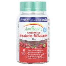 Jamieson Vitamins, Жевательные мармеладки с мелатонином, натуральная клубника, 10 мг, 45 вегетарианских жевательных таблеток