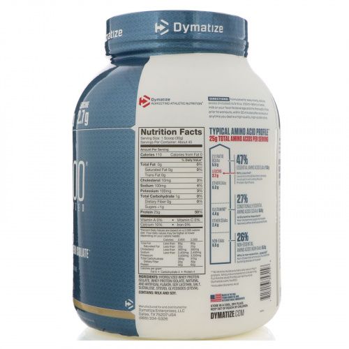 Dymatize Nutrition, ISO 100, гидролизованный, 100% изолят сывороточного протеина, ваниль для гурманов, 3 фунта (1,4 кг)
